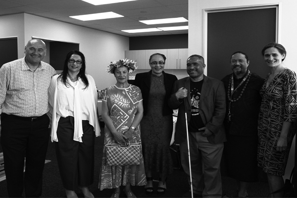 Hon Jenny Salesa with (L to R) Hamish Crooks (CE Pacific Homecare), Sonia Hawea (CEO Taikura Trust), Tunumafono Fa'amoetauloa Avaula Fa'amore (Vice Chair, PIASS Trust), Toleafoa Ray Tuala (Relationship Manager,