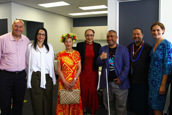 Hon Jenny Salesa with (L to R) Hamish Crooks (CE Pacific Homecare), Sonia Hawea (CEO Taikura Trust), Tunumafono Fa'amoetauloa Avaula Fa'amore (Vice Chair, PIASS Trust), Toleafoa Ray Tuala (Relationship Manager,